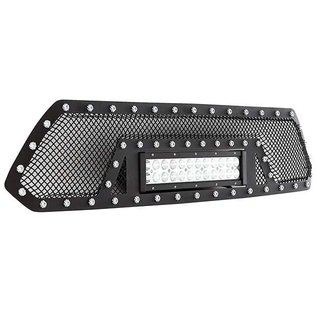 12-15 Toyota Tacoma 1PC Cutout Evolution Black Stainless Steel Wire Mesh Grille With One LED Light for Toyota Tacoma