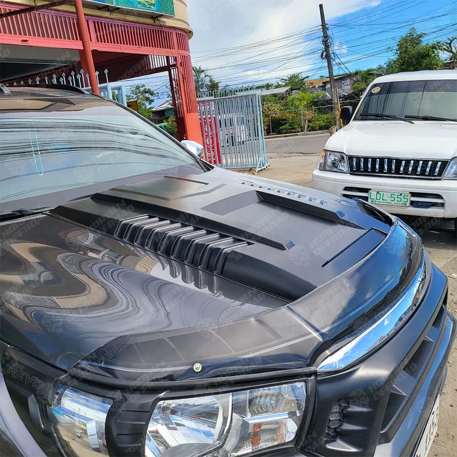 Matte Black New Design ABS Exterior Cover with 3m Big Hood Scoop Bonnet Scoop Hood Protector Cover for Hilux 2021+