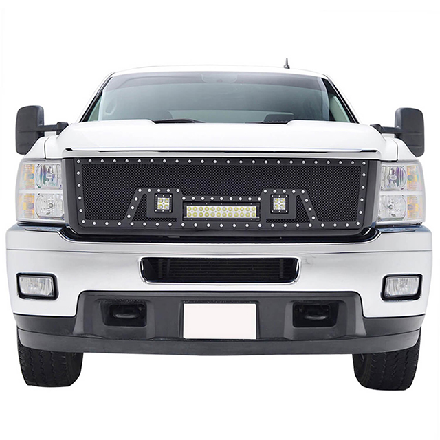 11-14 Chevy Silverado 2500HD/3500HD All Evolution All Black Stainless Steel Wire Mesh Packaged Grille With Three LED Lights for Chevy Silverado