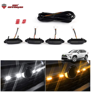 HW 4x4 Car LED Grille Lights with Amber Light and White Lights 4PCS For Rav4 2019-2022 Accessories
