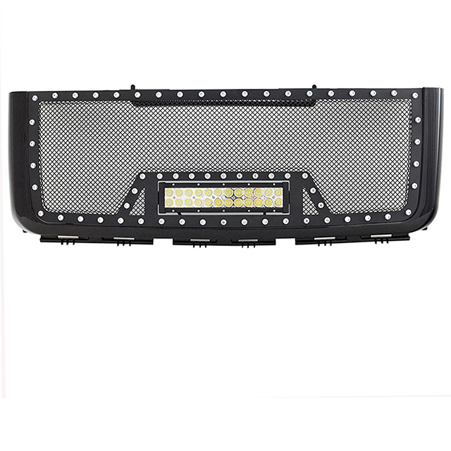 07-10 GMC Sierra 2500HD/3500HD All Evolution All Black Stainless Steel Wire Mesh Packaged Grille With One LED Light for GMC Sierra 