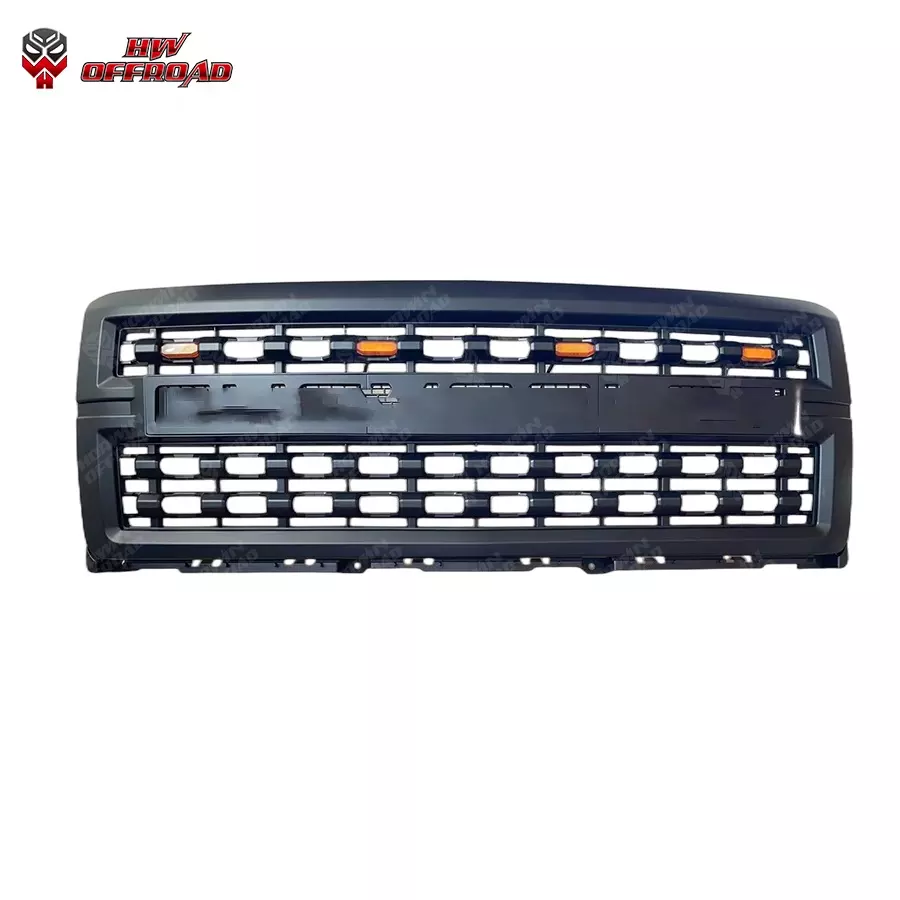 4x4 offroad Accessories ABS Black Color Front Hood Bumper Grille With 4 Amber upper Light for Silverado 1500 2014-2015