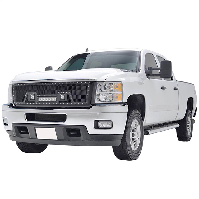 11-14 Chevy Silverado 2500HD/3500HD All Evolution All Black Stainless Steel Wire Mesh Packaged Grille With Three LED Lights for Chevy Silverado
