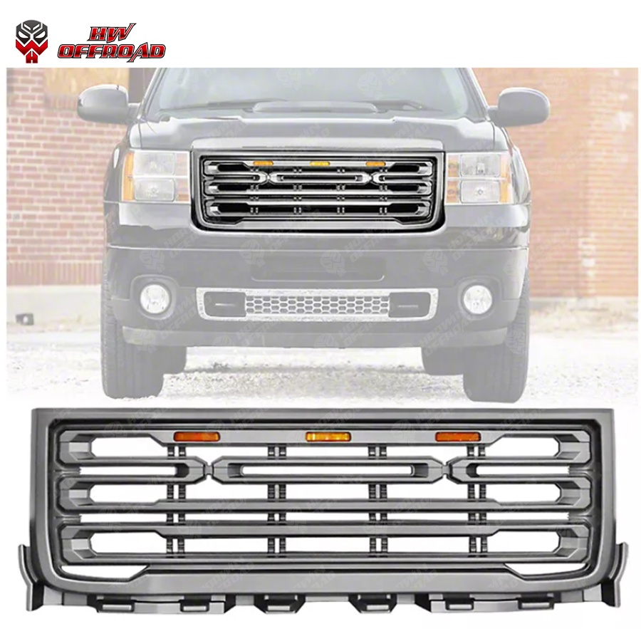 New Auto Exterior Accessories Black Upper Grills Front Hood Bumper Grill with Light for Sierra 2500 2011-2014