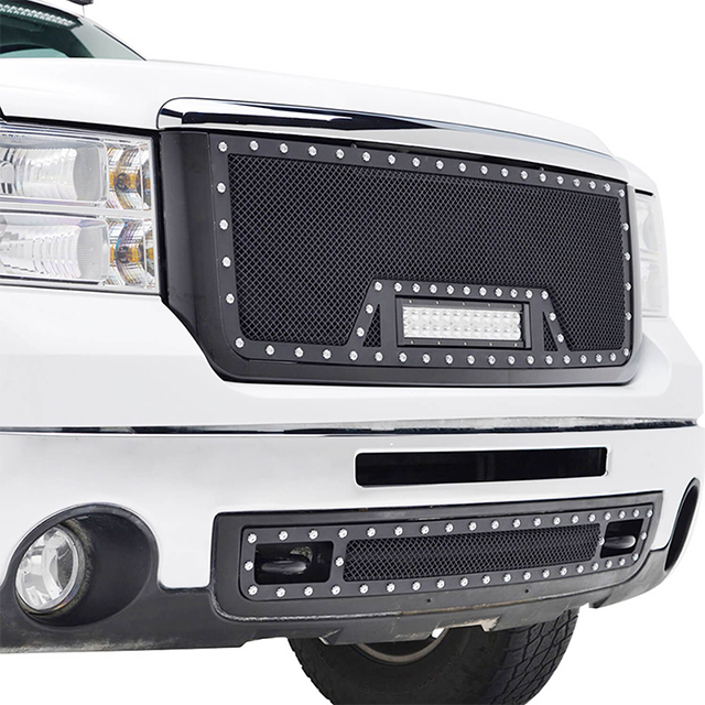 07-10 GMC Sierra 2500HD/3500HD All Evolution All Black Stainless Steel Wire Mesh Packaged Grille With One LED Light for GMC Sierra 