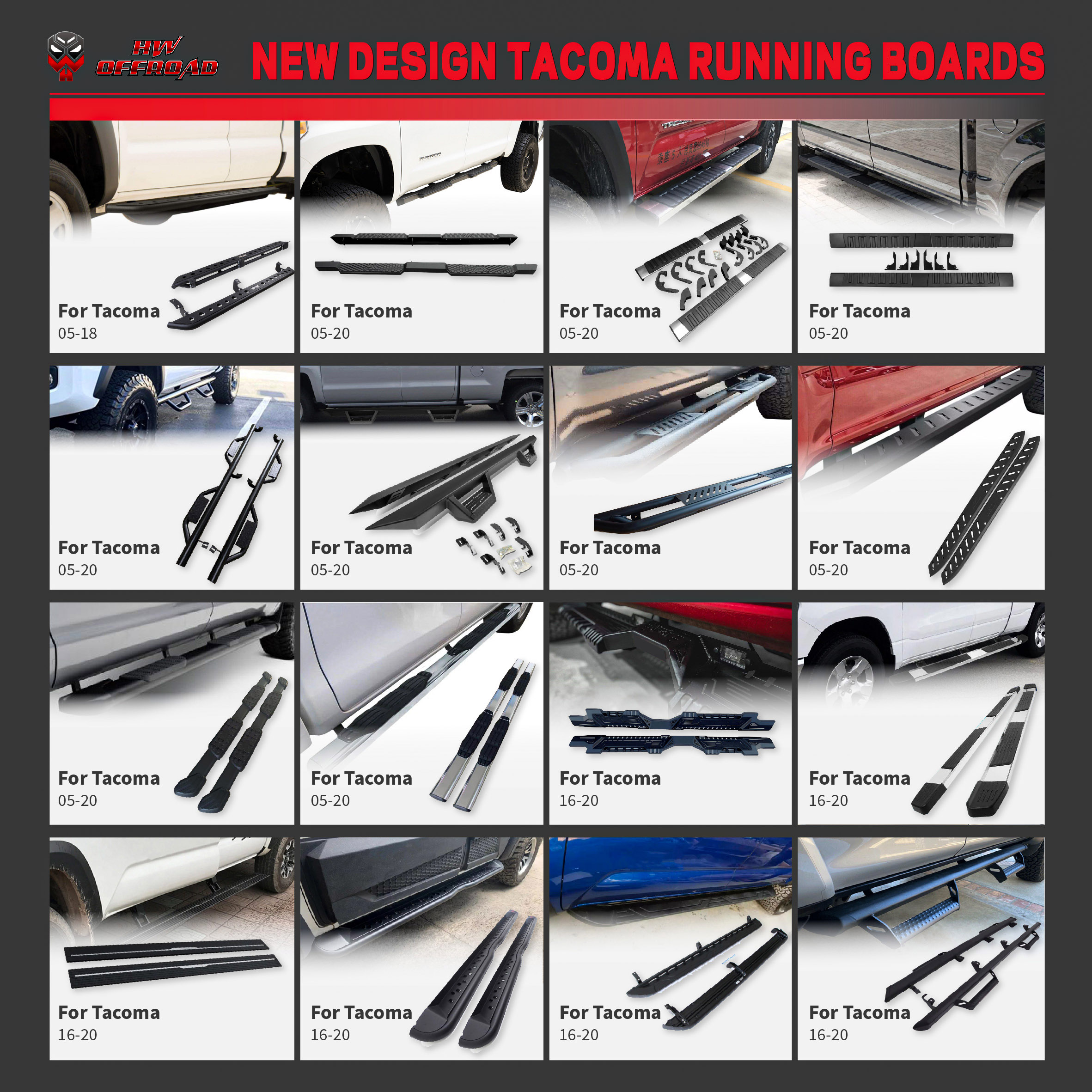 NEW Design Running boards For Tacoma 05-18,05-20,16-20