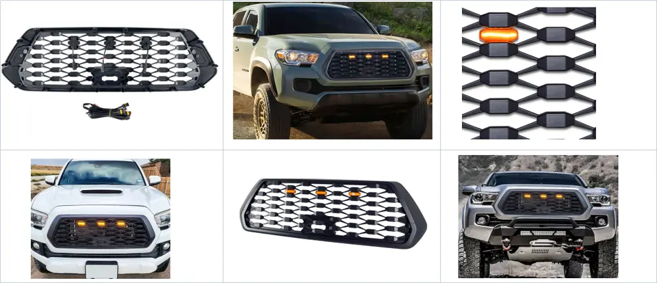 Front Grill with LED Light Accessories 4x4 Parts Grill Frame Bracket Holder Bumper Grille for Tacoma 2016 2017 2018 2019 2020
